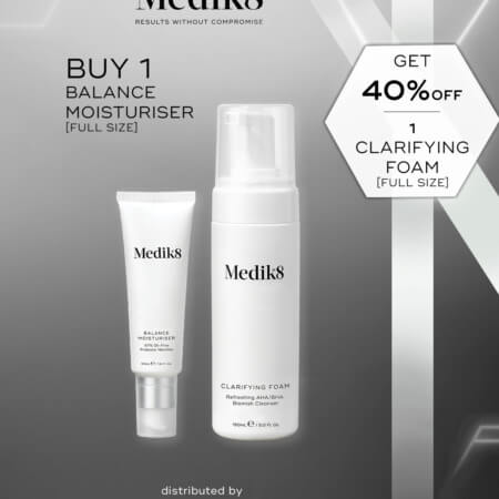 Combo Medik8 Balance Moisturiser & Glycolic Acid Activator 50ml + Clarifying Foam 150ml