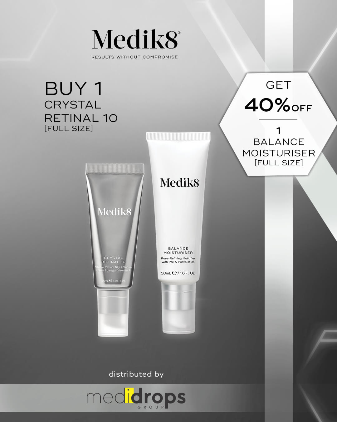 Combo Medik8 Crystal Retinal 10 30ml + Balance Moisturiser & Glycolic Acid Activator 50ml