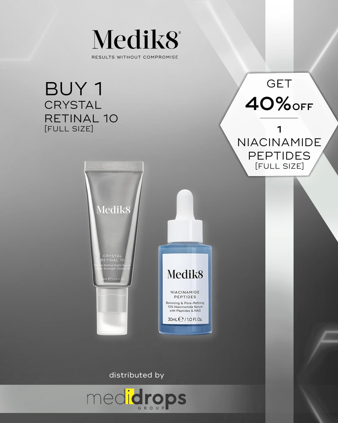 Combo Medik8 Crystal Retinal 10 30ml + Niacinamide Peptides 30ml