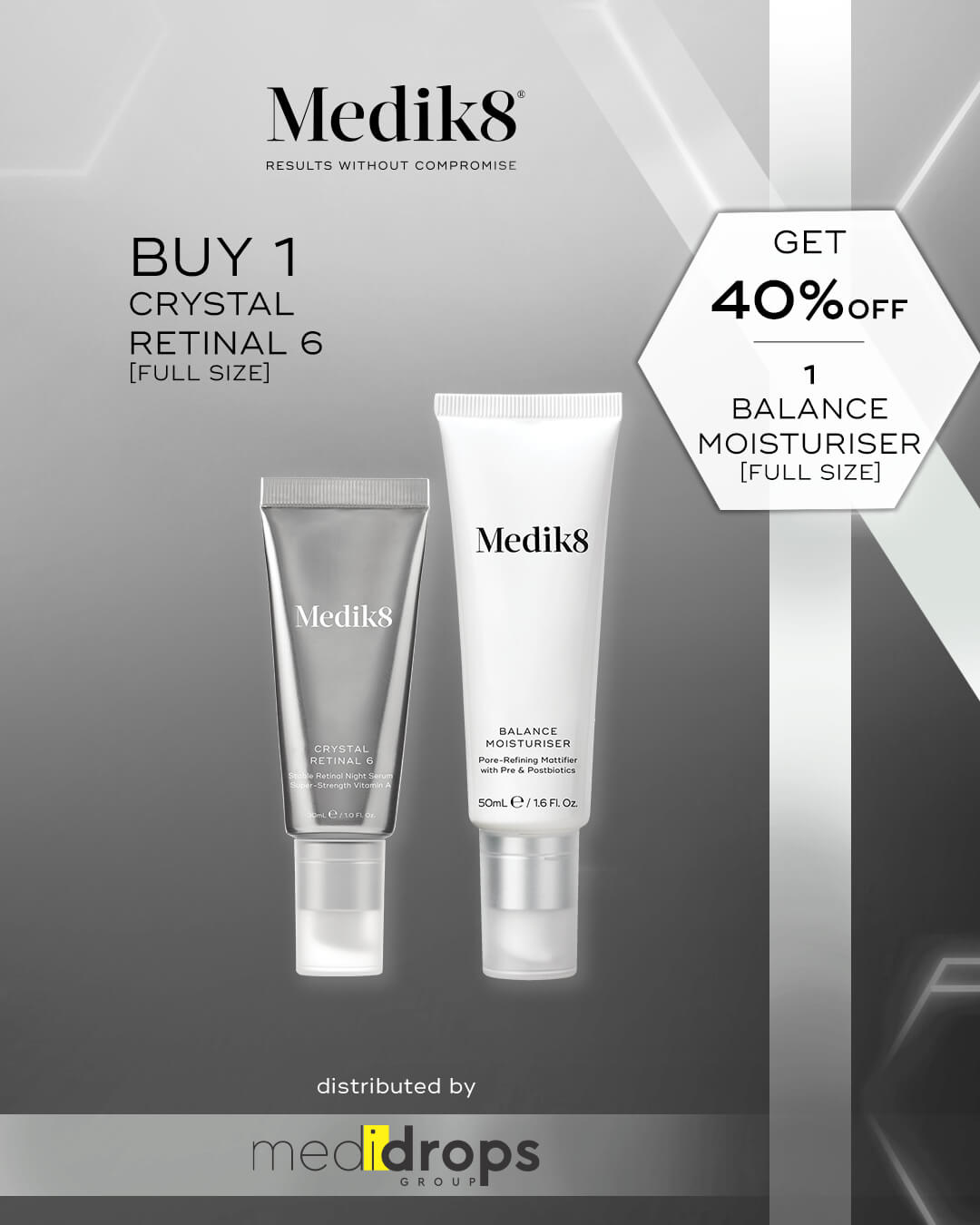 Combo Medik8 Crystal Retinal 6 30ml + Balance Moisturiser & Glycolic Acid Activator 50ml